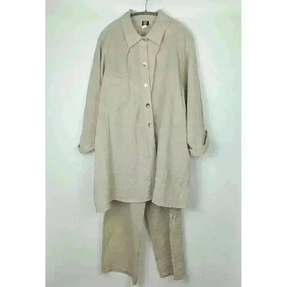 Gump's Women's Two Piece Pant Set Beige Linen Look Size XL #45 - Picture 1 of 7